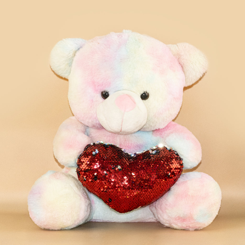 Colorful Teddy Bear with Red Hart  – Set of 1