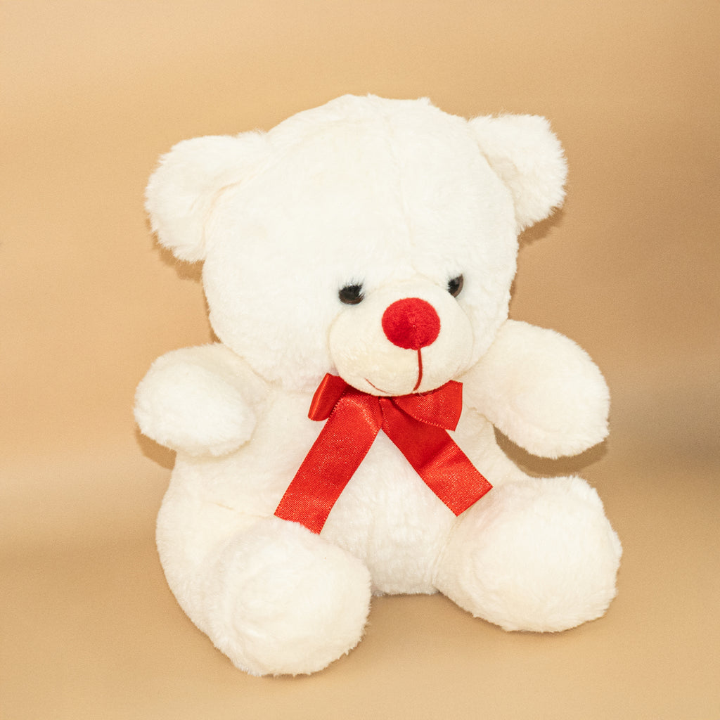 White Teddy Bear with Red Bow – Set of 1