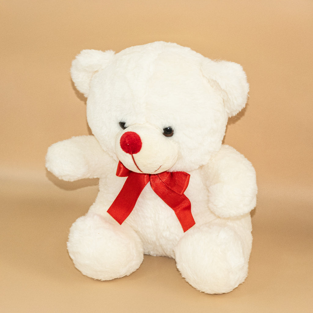White Teddy Bear with Red Bow – Set of 1