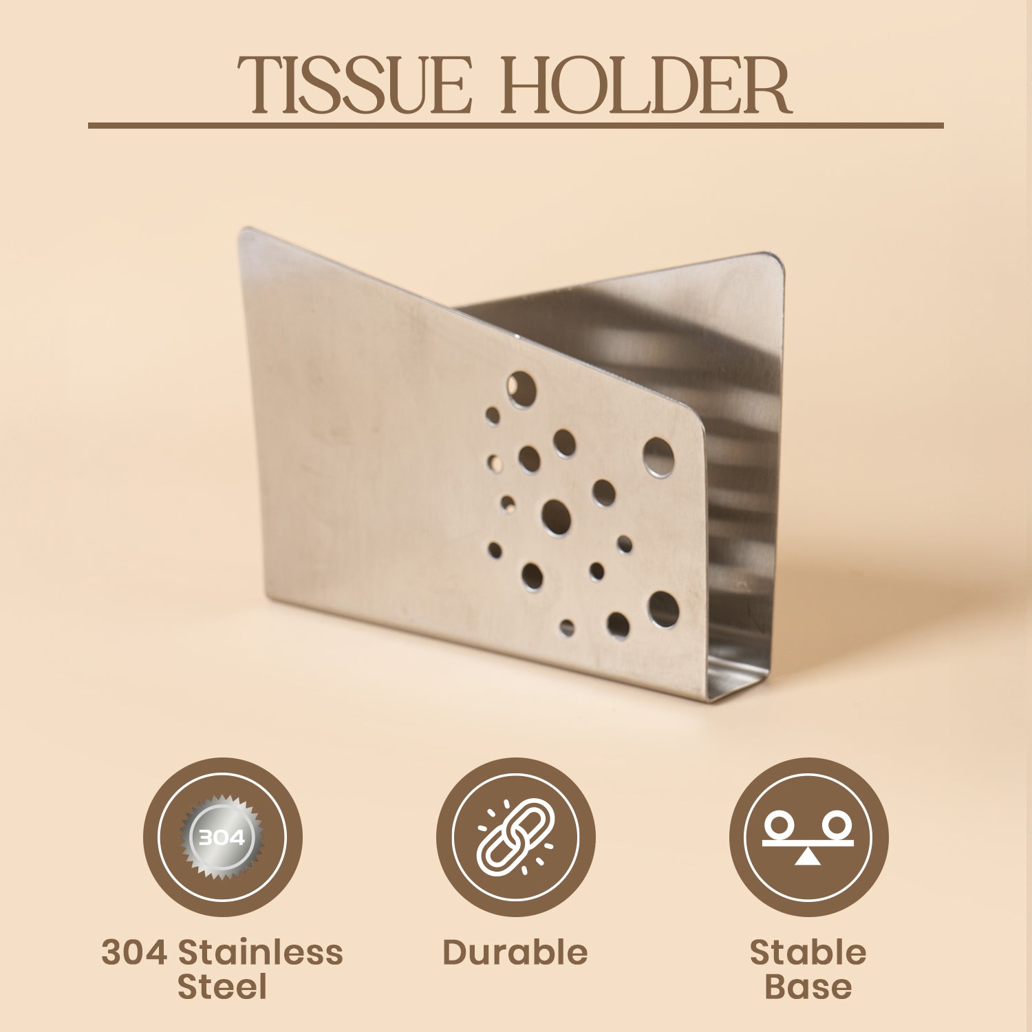 Premium 304 Stainless Steel Tissue Holder with Stylish Circular Cutouts – Elegant Rectangular Napkin Stand for Kitchen, Dining Table & Cafe Countertops 7