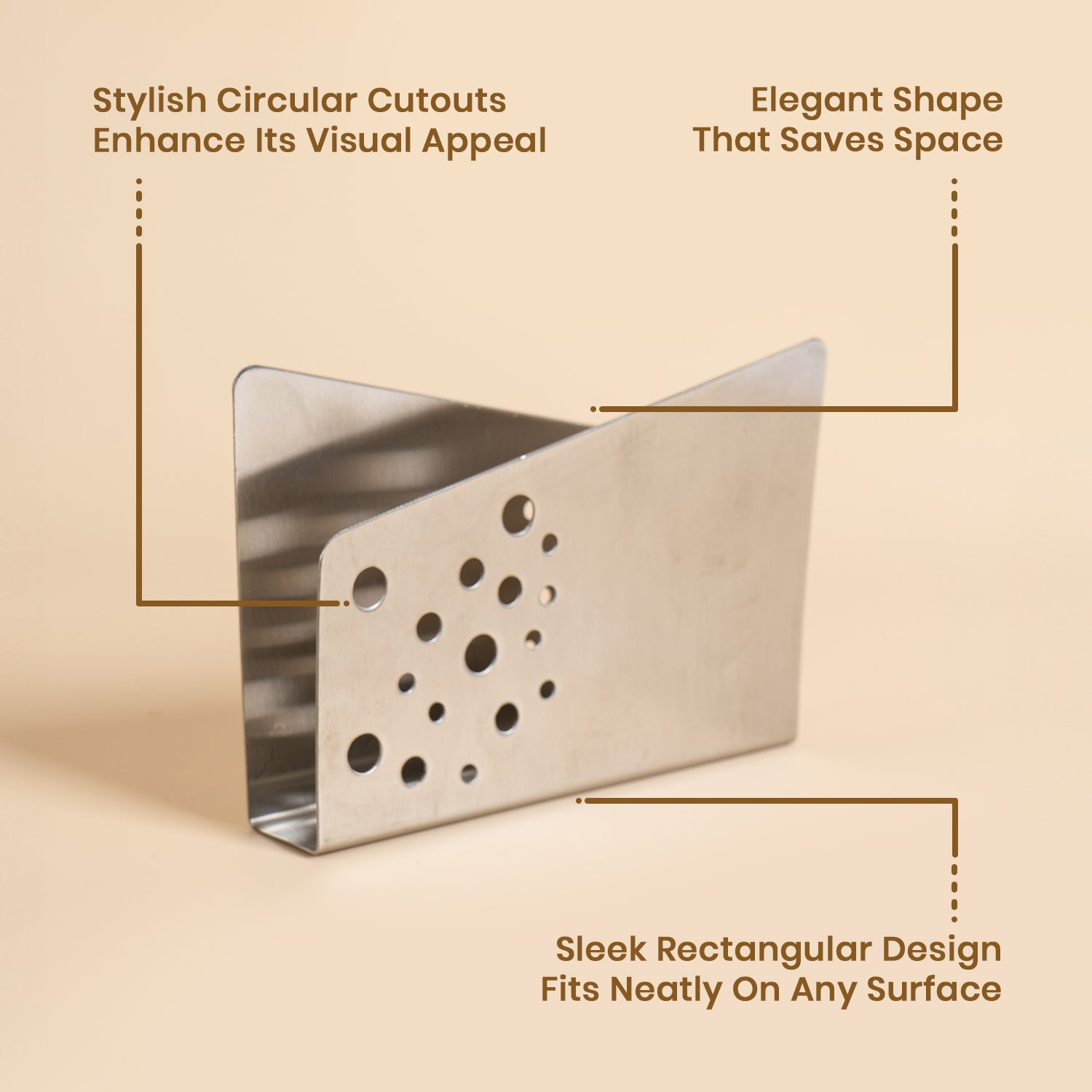 Premium 304 Stainless Steel Tissue Holder with Stylish Circular Cutouts – Elegant Rectangular Napkin Stand for Kitchen, Dining Table & Cafe Countertops 6