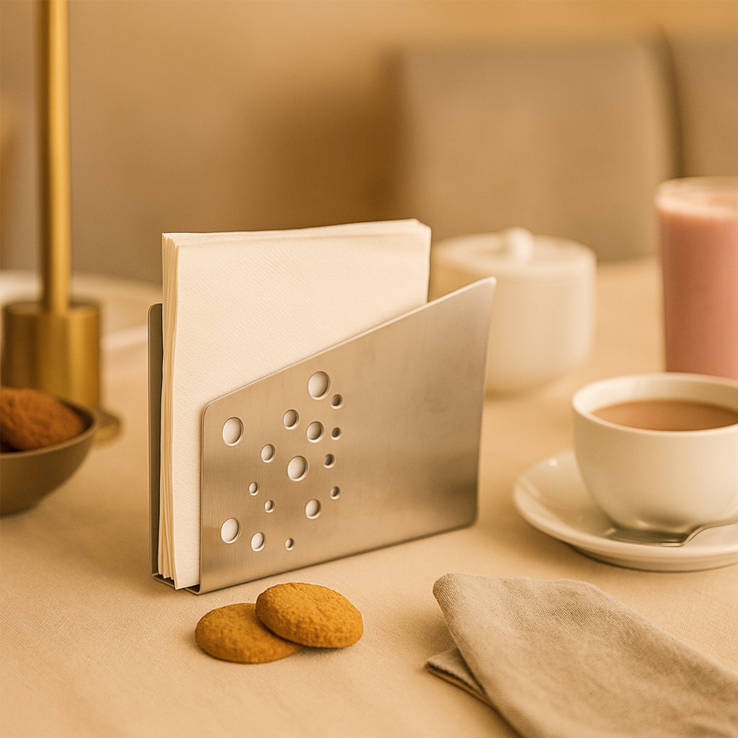 Premium 304 Stainless Steel Tissue Holder with Stylish Circular Cutouts – Elegant Rectangular Napkin Stand for Kitchen, Dining Table & Cafe Countertops 2