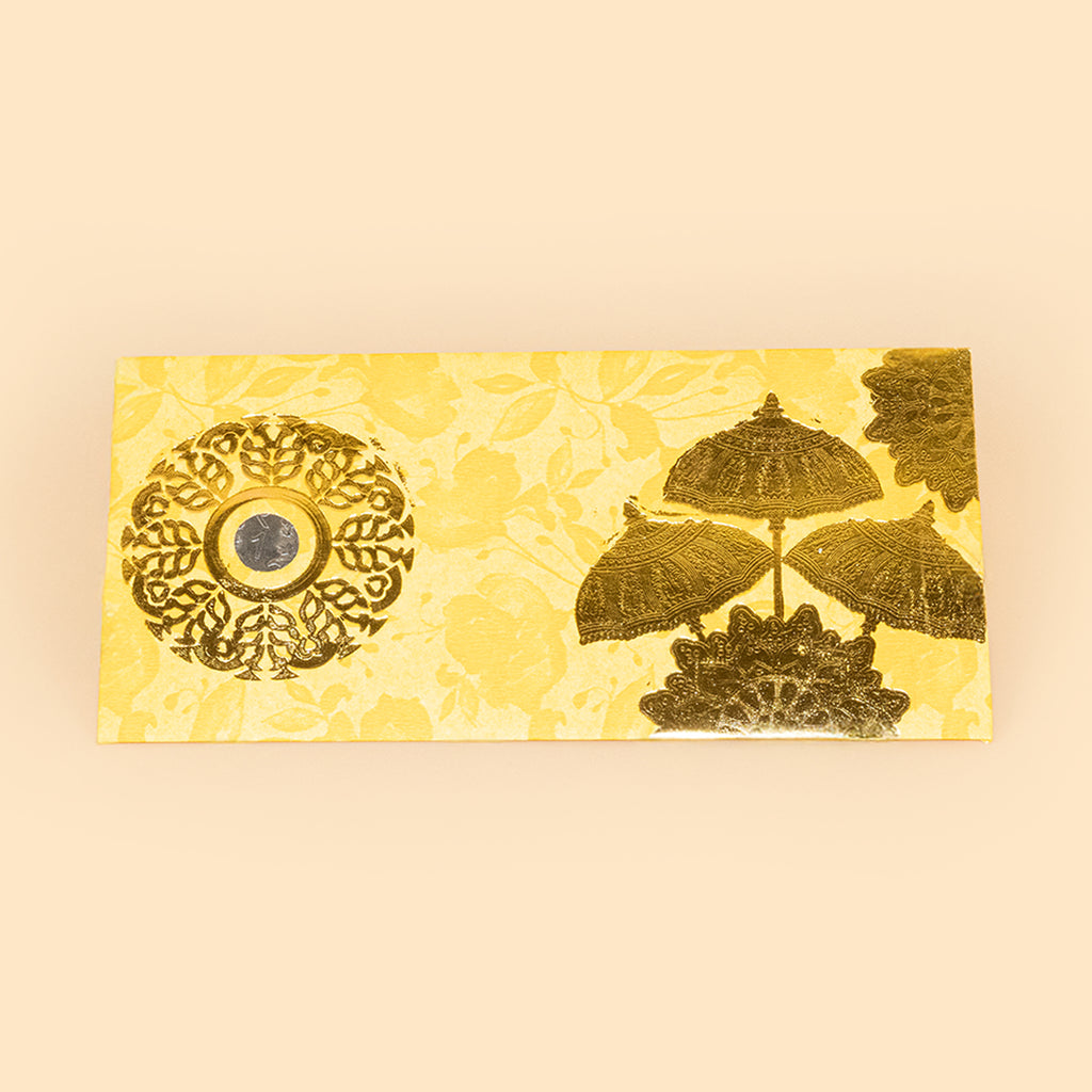 Premium Gold Foil Umbrella Print Wedding Shagun Envelopes (19cm x 9cm) – Elegant Cash Gift Envelopes for Marriages & Festivals (Pack of 10)