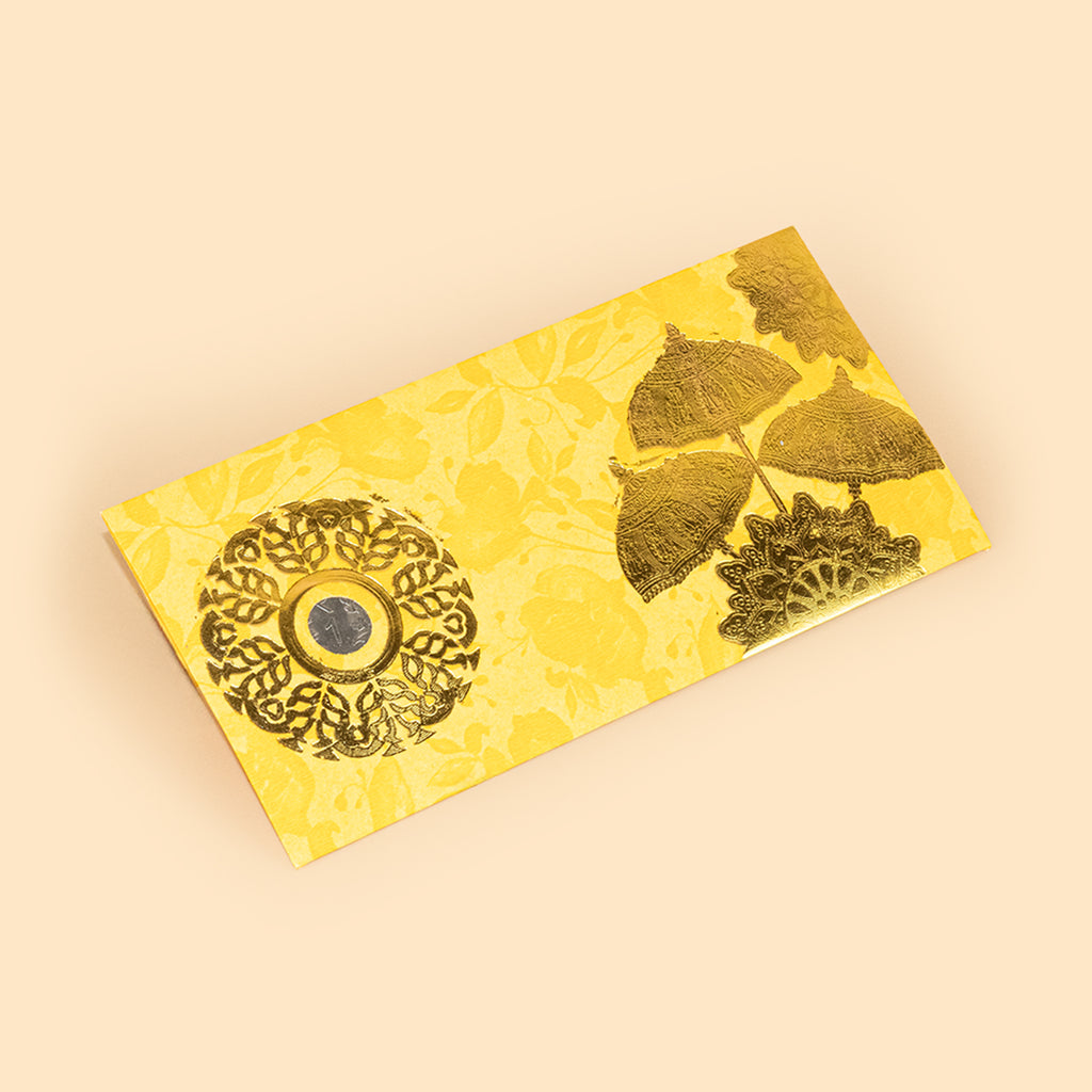 Premium Gold Foil Umbrella Print Wedding Shagun Envelopes (19cm x 9cm) – Elegant Cash Gift Envelopes for Marriages & Festivals (Pack of 10)