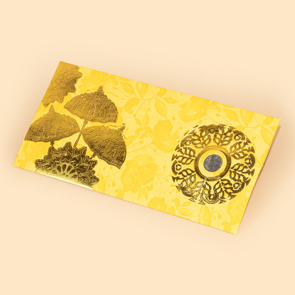 Premium Gold Foil Umbrella Print Wedding Shagun Envelopes (19cm x 9cm) – Elegant Cash Gift Envelopes for Marriages & Festivals (Pack of 10)