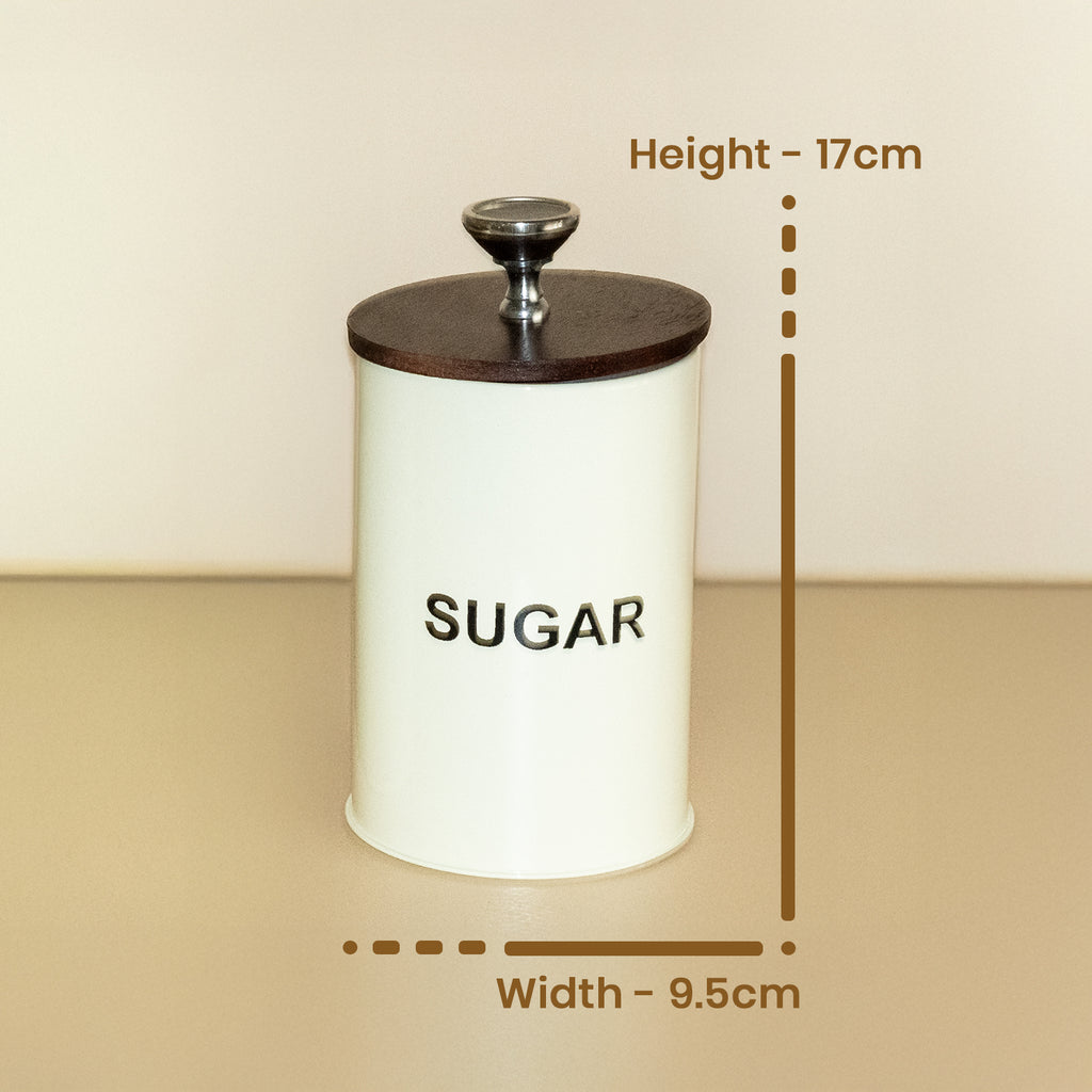 Tea Suger Jar Container With Air Tight Wood Lid Set of 2 For Kitchen (White) 4