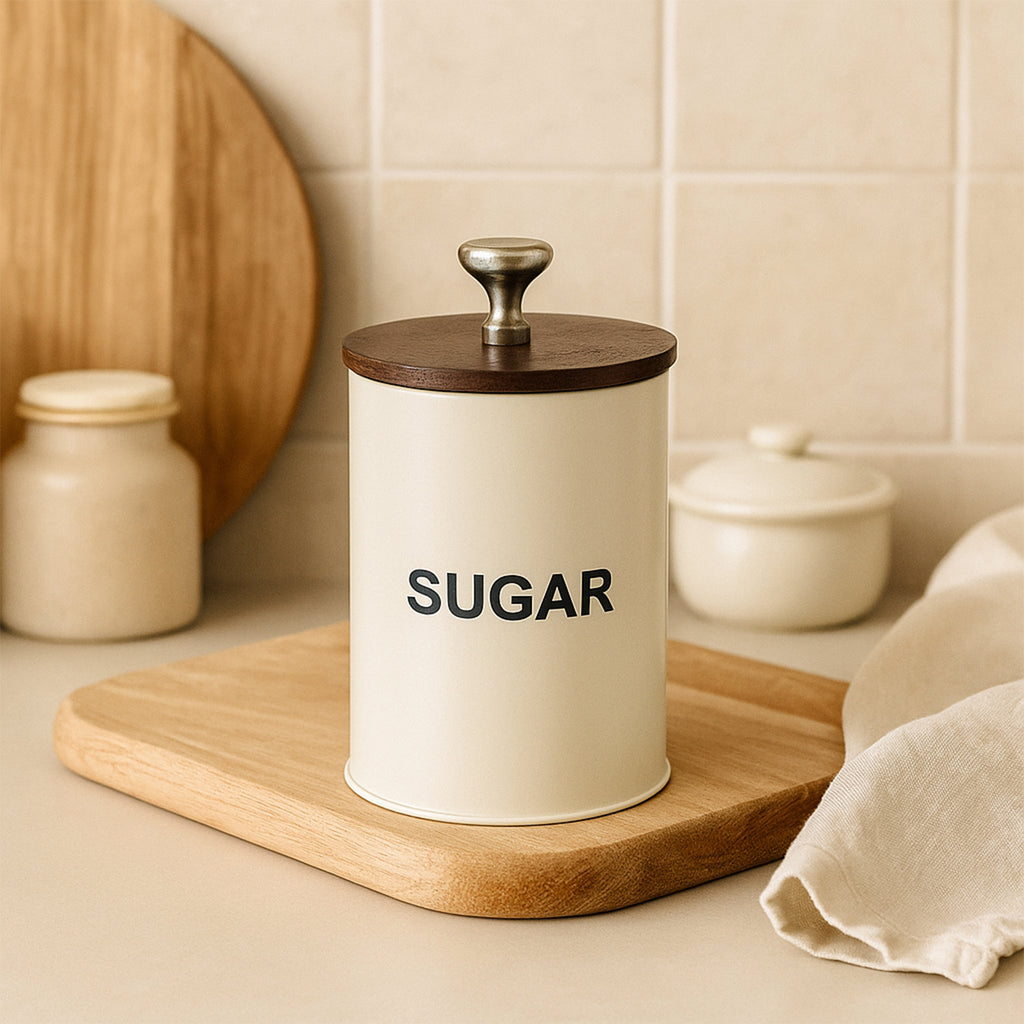 Suger Jar Container With Airtight Wooden Lids (White) 1
