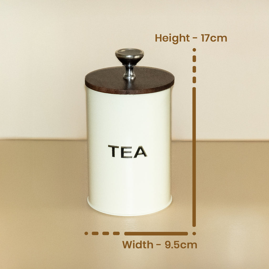Tea Suger Jar Container With Air Tight Wood Lid Set of 2 For Kitchen (White) 5